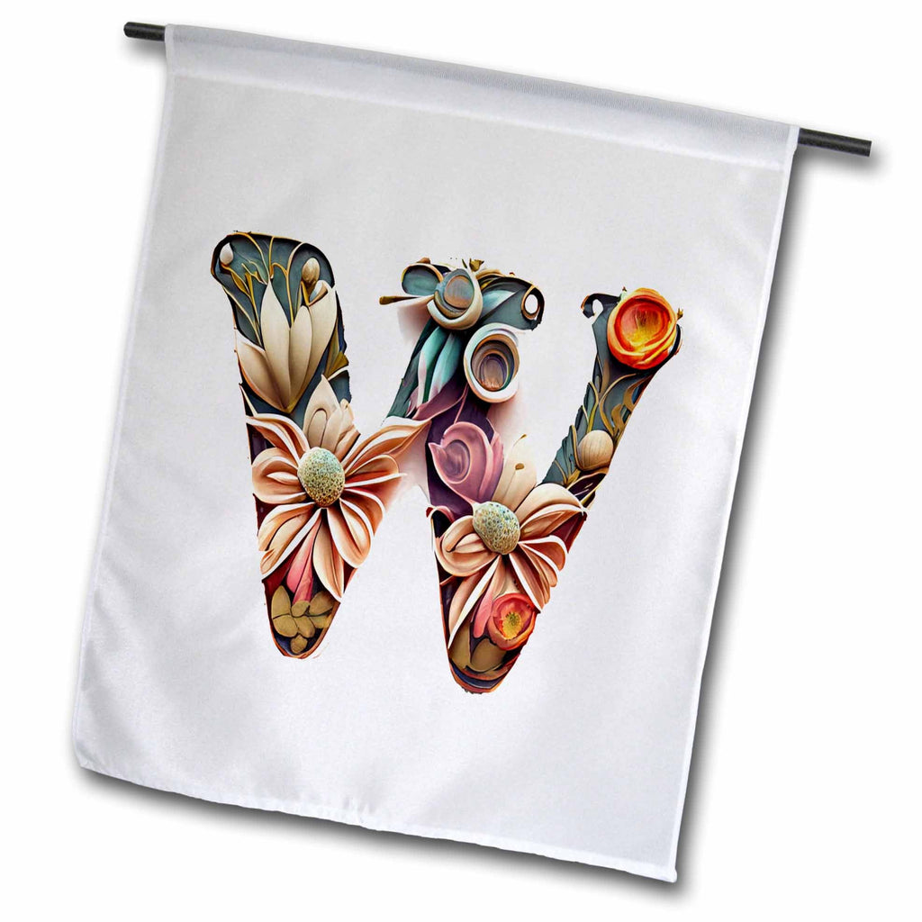 3dRose Anne Marie Baugh - Monograms - Boho Floral Monogram Initial W - Flags (fl-383746)
