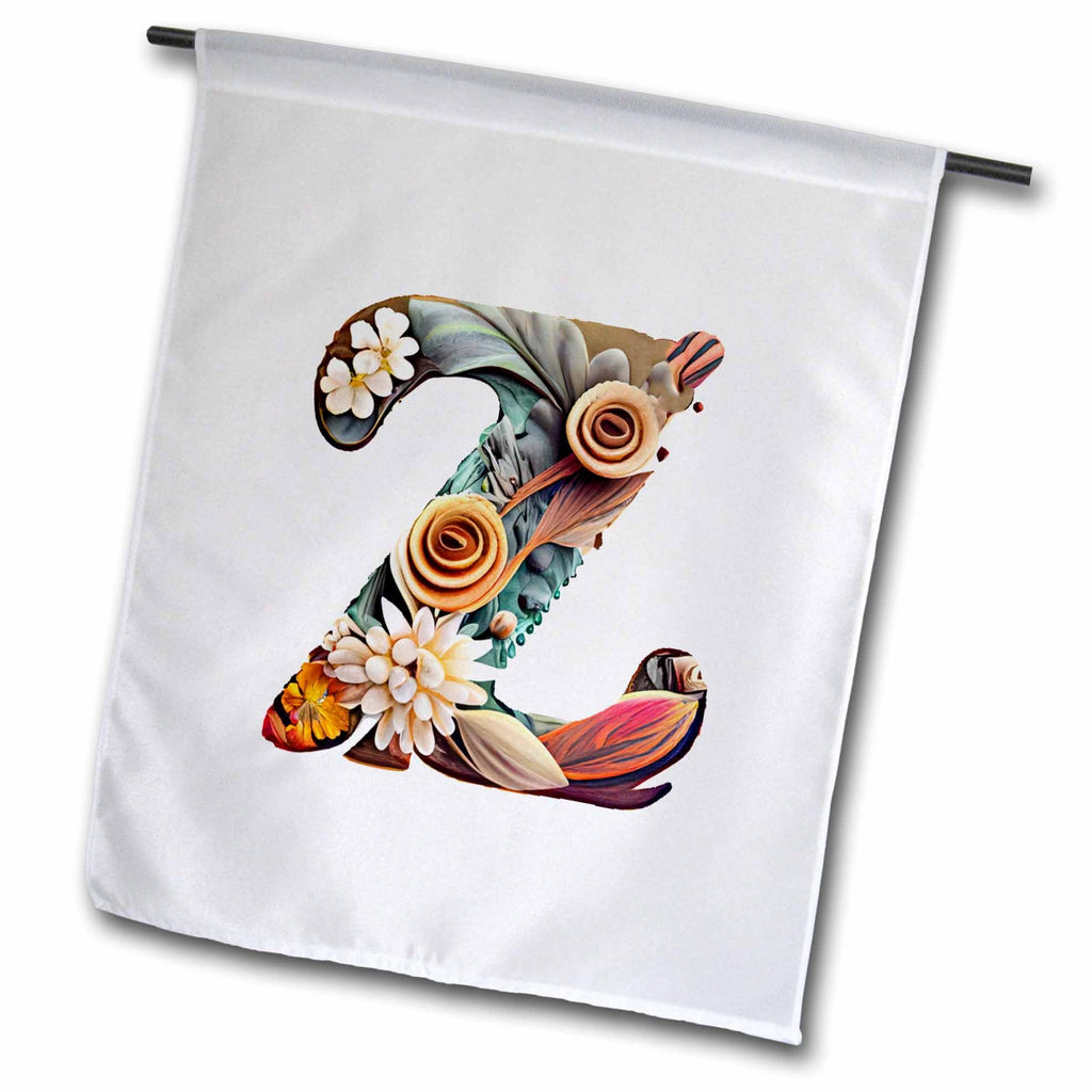 3dRose Anne Marie Baugh - Monograms - Boho Floral Monogram Initial Z - Flags (fl-383748)