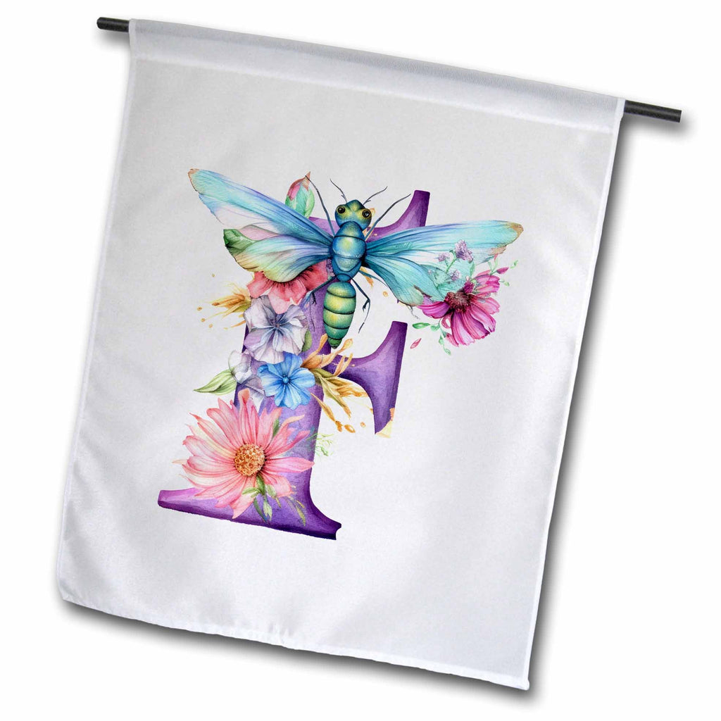 3dRose Pretty Pastel Floral Insect Monogram Initial F - Flags (fl-383753)