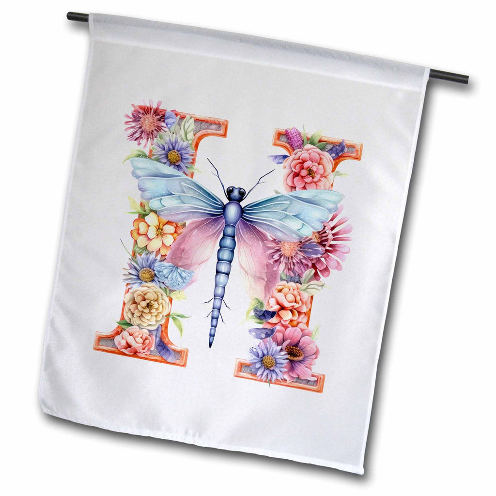 3dRose Pretty Pastel Floral Insect Monogram Initial H - Flags (fl-383755)