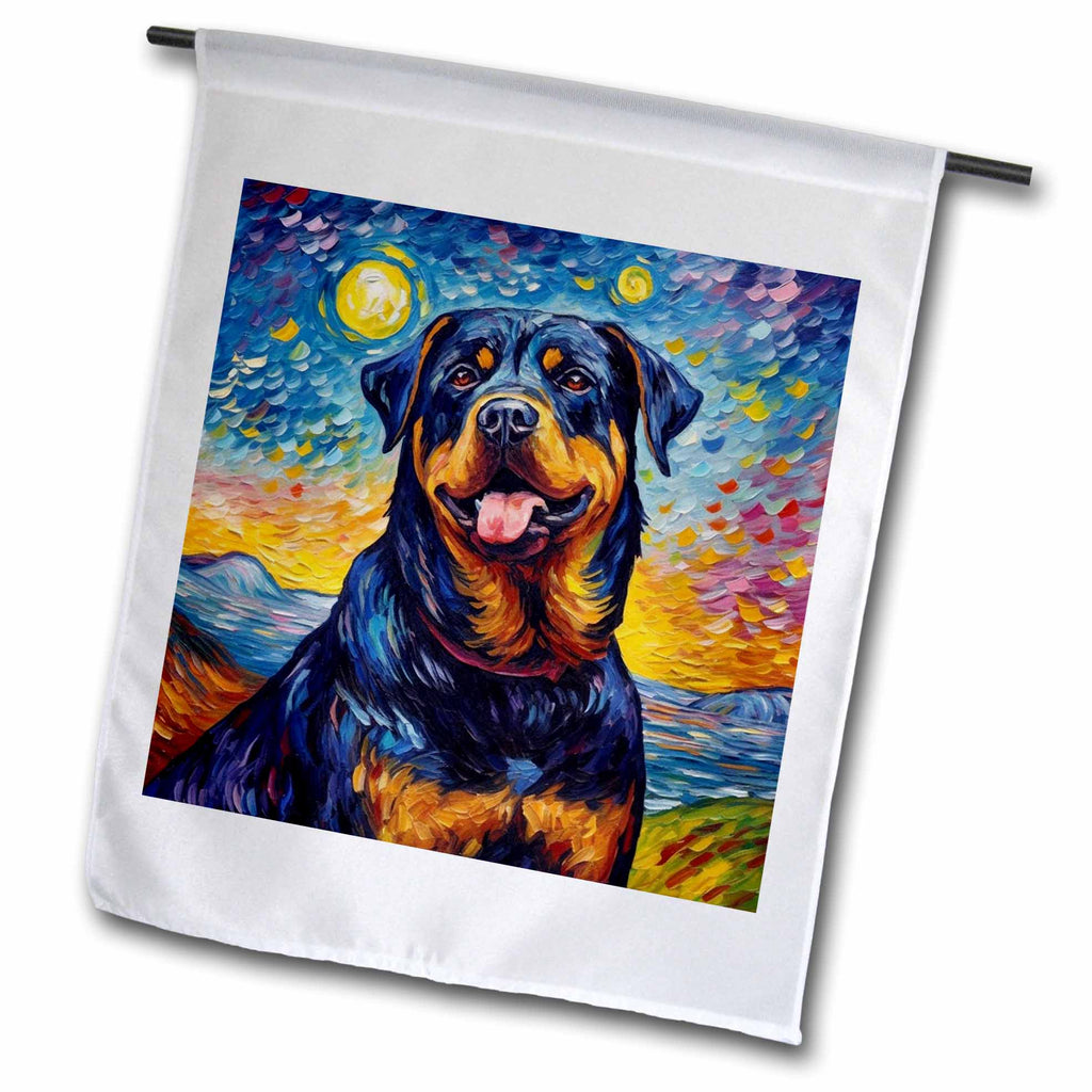 3dRose Rottweiler Portrait in Post-Impressionism Style - Flags (fl-383833)