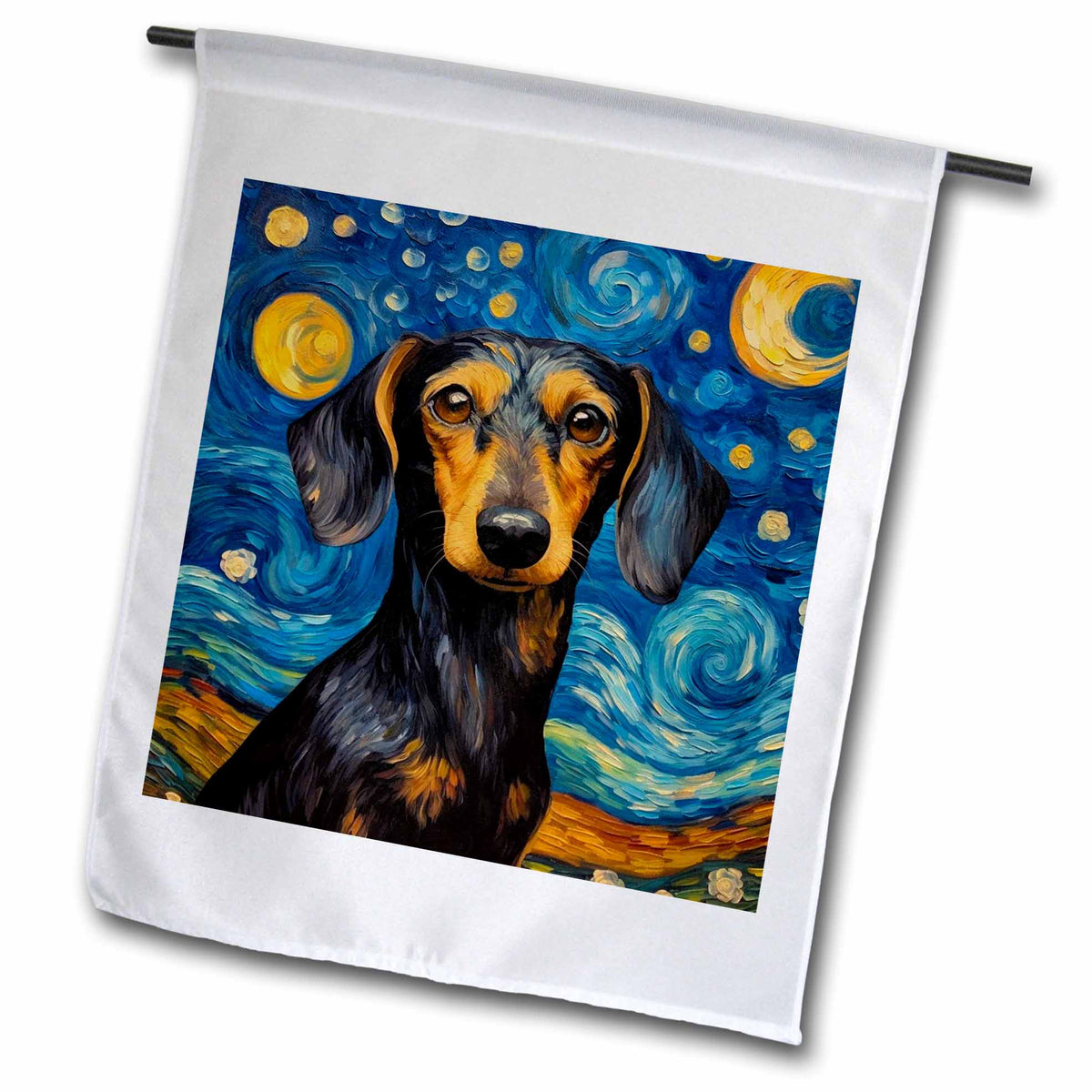 3dRose CR Media - Illustrations - Dachshund Portrait in Post-Impressionism Style - Flags (fl-383840)