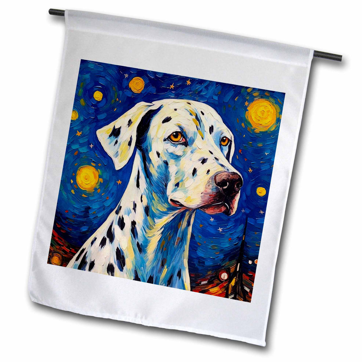 3dRose CR Media - Illustrations - Dalmatian Portrait in Post-Impressionism Style - Flags (fl-383852)