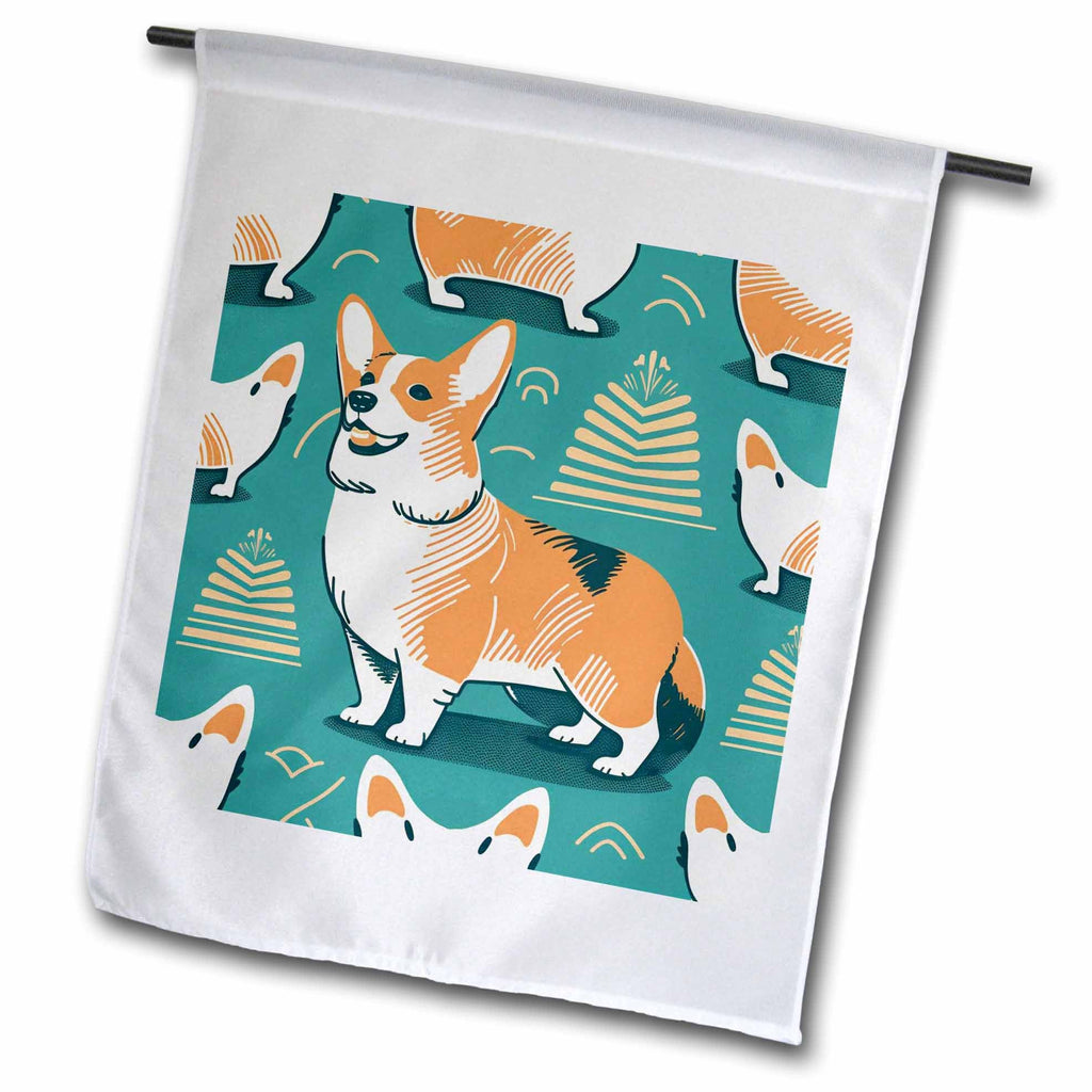 3dRose Ford Craftsman Studios - Mid-Century Modern - Mid-Century Modern Corgi - Flags (fl-383884)