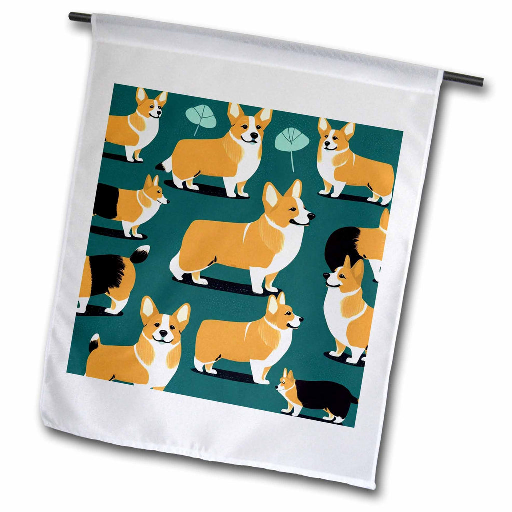 3dRose Ford Craftsman Studios - Mid-Century Modern - Mid-Century Modern Corgis - Flags (fl-383885)