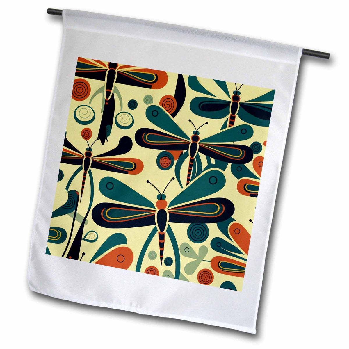 3dRose Geometric accents highlight mid-century style dragonflies - Flags (fl-383919)