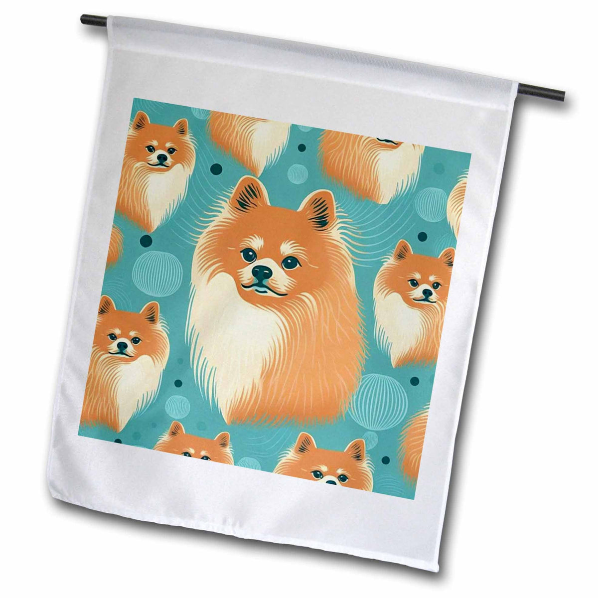 3dRose Mid-century modern meets playful Pomeranian whimsy - Flags (fl-383929)