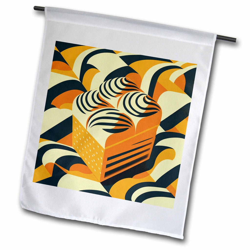3dRose Bold colors illuminate this mid-century tiramisu scene - Flags (fl-383937)