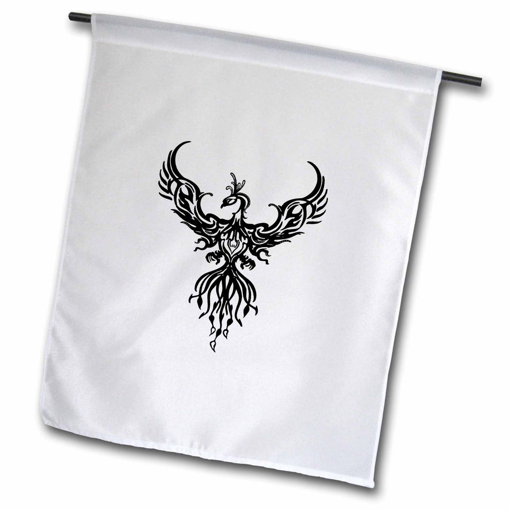3dRose Phoenix Fantasy Fire Bird Tribal Style Art Black - Flags (fl-383994)