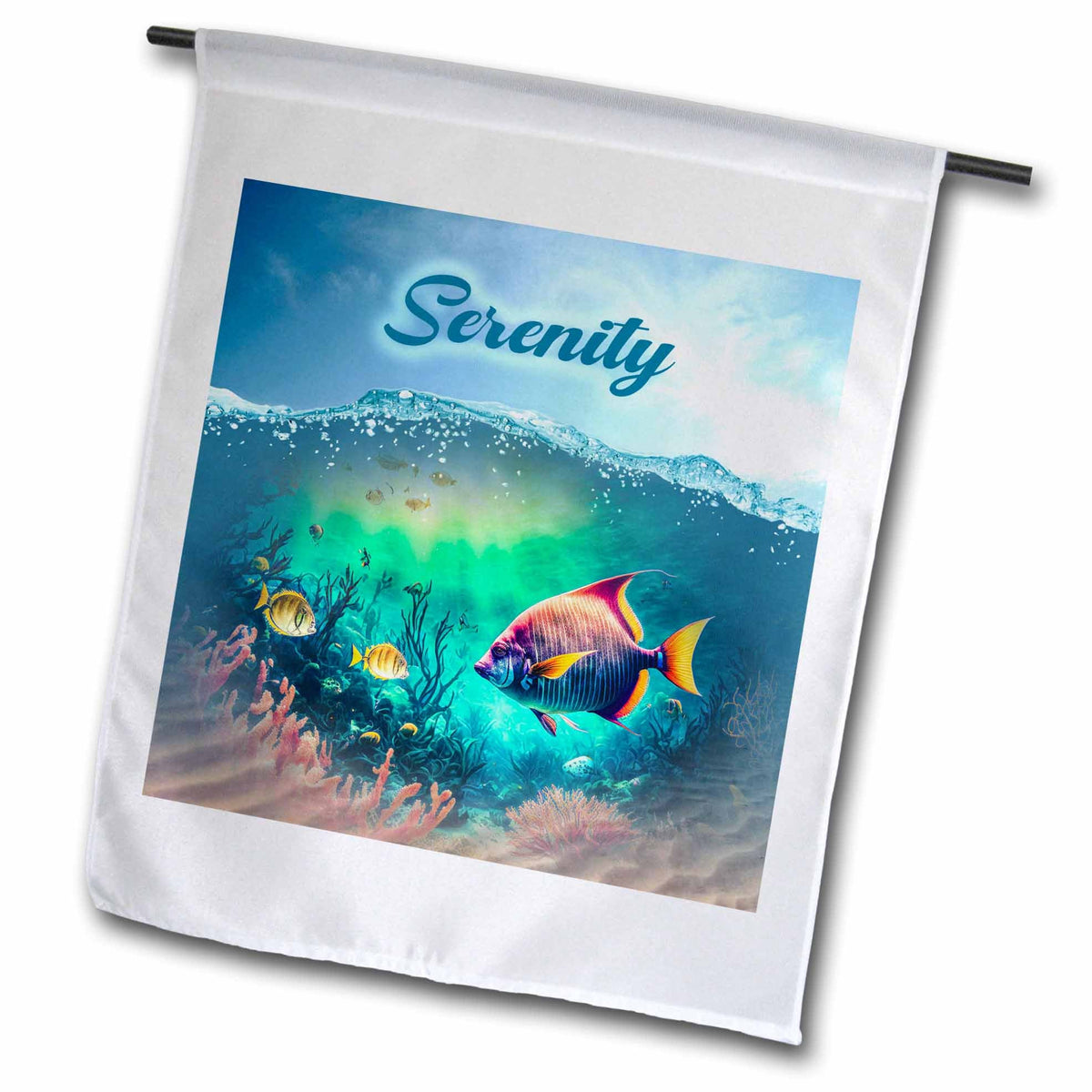3dRose Under water fish and seascape with Serenity at mind - Flags (fl-384431)
