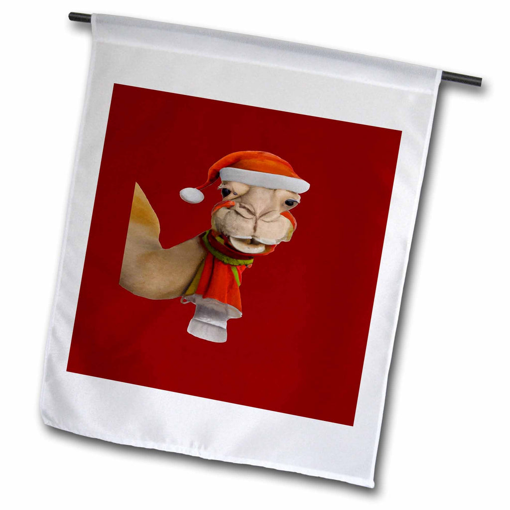 3dRose Adorable Cute Camel Wearing Santa Hat Christmas - Flags (fl-384630)