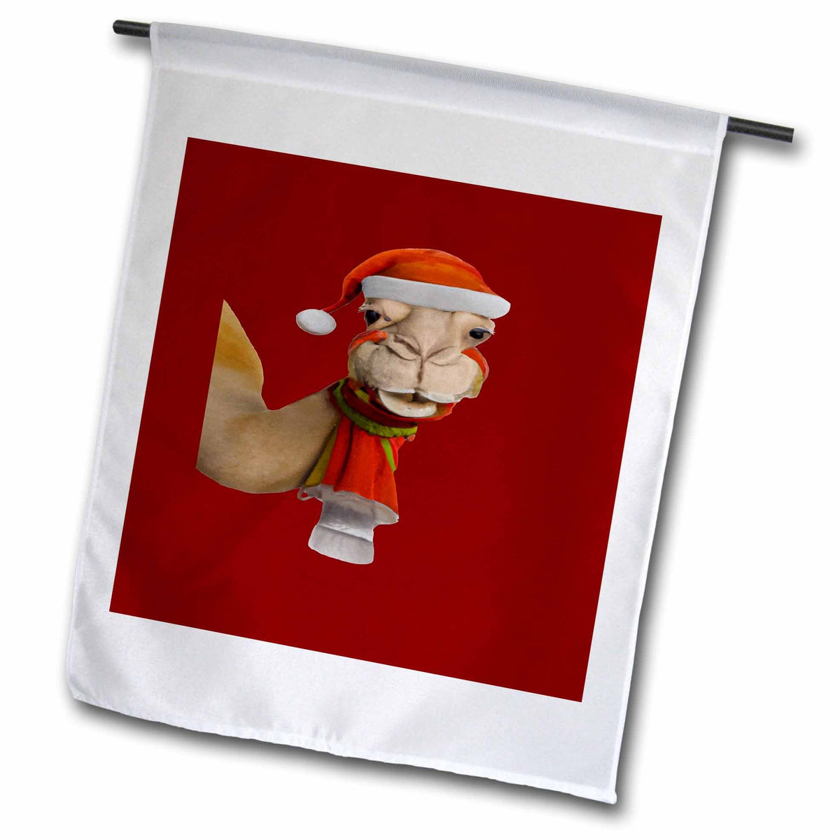 3dRose Adorable Cute Camel Wearing Santa Hat Christmas - Flags (fl-384630)