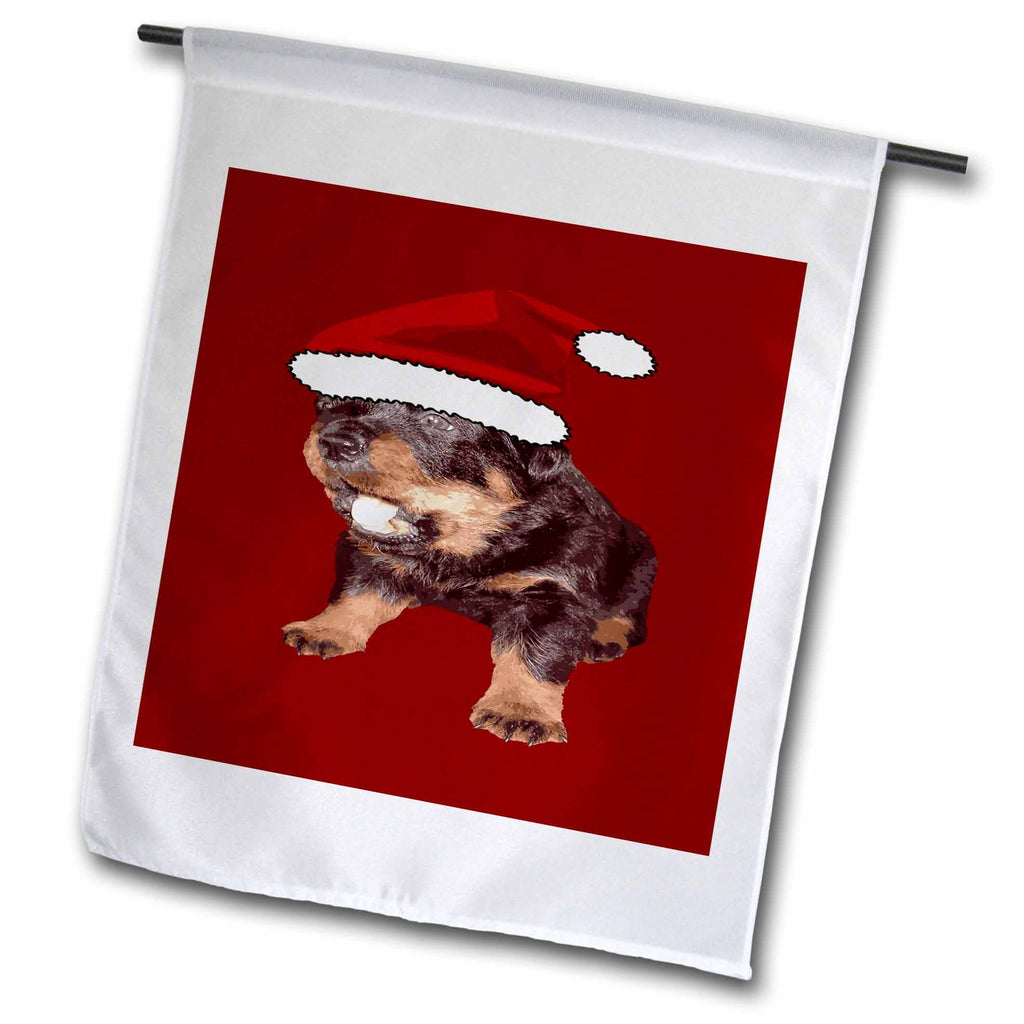 3dRose Cute Christmas Rottweiler with Red Santa Hat - Flags (fl-384640)