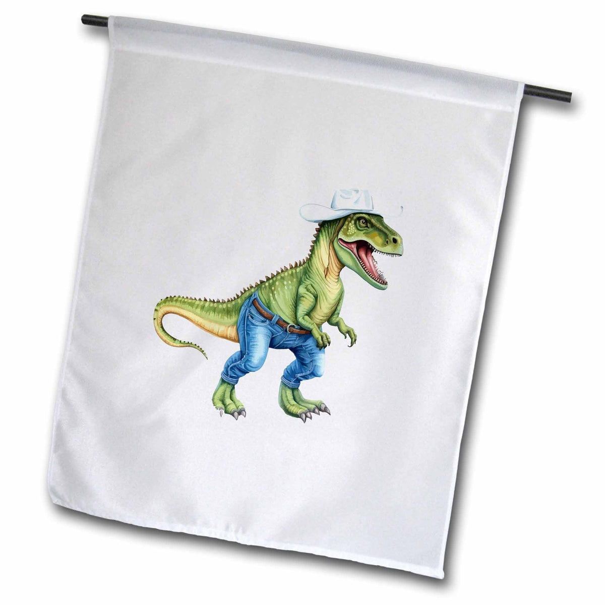 3dRose Texan Cowboy Dinosaur Wearing Denim Jeans - Flags (fl-384875)