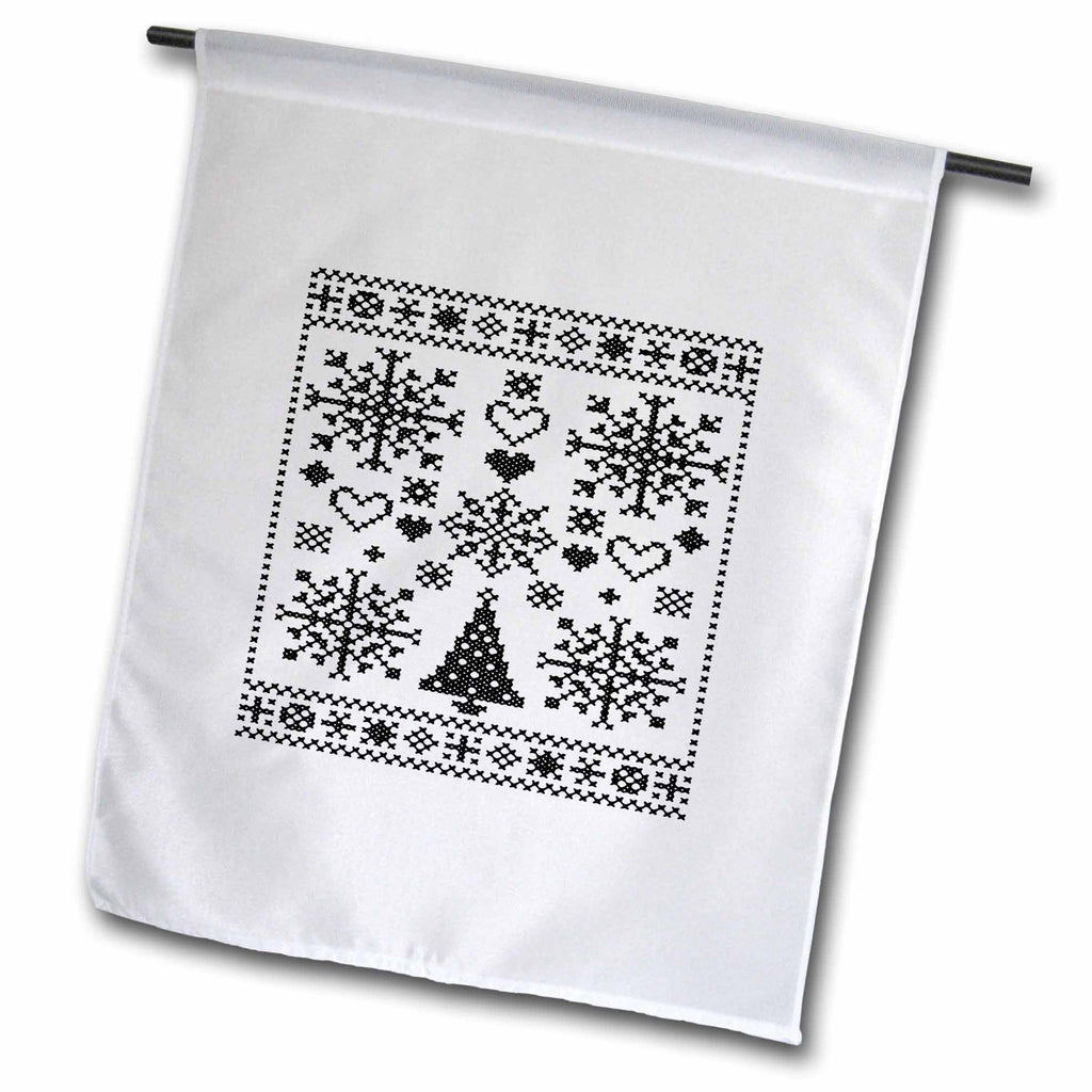 3dRose Christmas Lover Cross Pattern Sampler Artistic Design Black - Flags (fl-384880)