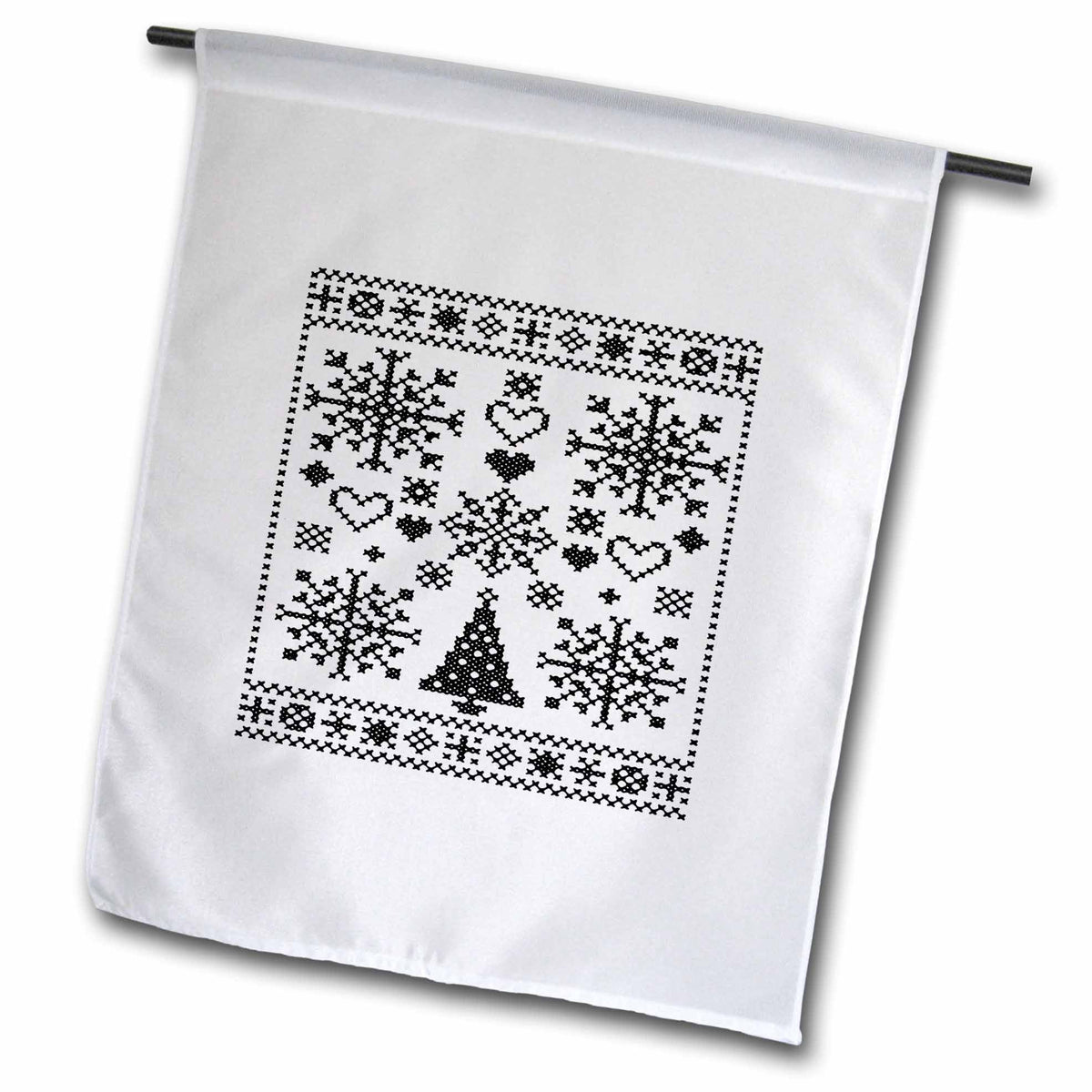 3dRose Christmas Lover Cross Pattern Sampler Artistic Design Black - Flags (fl-384880)