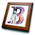 3dRose Anne Marie Baugh - Monograms - Cute Astronaut Monogram Initial B - Framed Tiles (ft-382444)