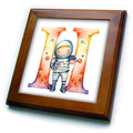 3dRose Anne Marie Baugh - Monograms - Cute Astronaut Monogram Initial H - Framed Tiles (ft-382449)