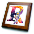 3dRose Anne Marie Baugh - Monograms - Cute Astronaut Monogram Initial R - Framed Tiles (ft-382456)
