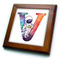3dRose Anne Marie Baugh - Monograms - Cute Astronaut Monogram Initial V - Framed Tiles (ft-382459)