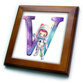3dRose Anne Marie Baugh - Monograms - Cute Astronaut Monogram Initial W - Framed Tiles (ft-382460)