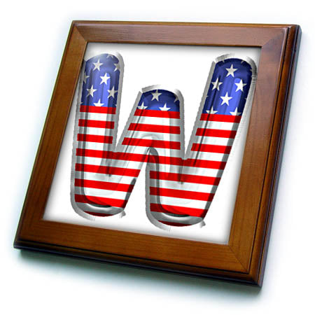 3dRose Stars and Stripes Monogram Initial W - Framed Tiles (ft-382500)