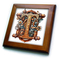 3dRose Anne Marie Baugh - Monograms - Steampunk Monogram Initial T - Framed Tiles (ft-382518)