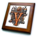 3dRose Anne Marie Baugh - Monograms - Steampunk Monogram Initial Y - Framed Tiles (ft-382521)