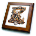 3dRose Anne Marie Baugh - Monograms - Steampunk Monogram Initial Z - Framed Tiles (ft-382522)