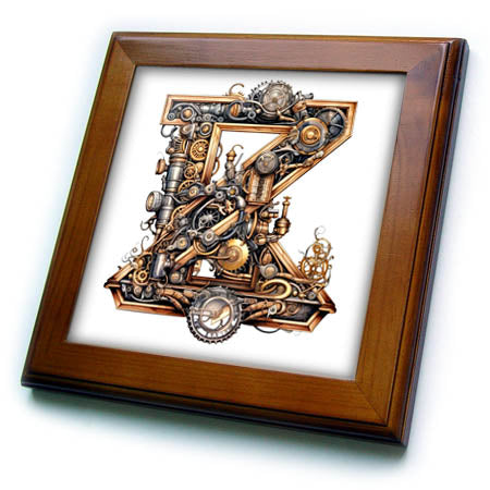 3dRose Anne Marie Baugh - Monograms - Steampunk Monogram Initial Z - Framed Tiles (ft-382522)