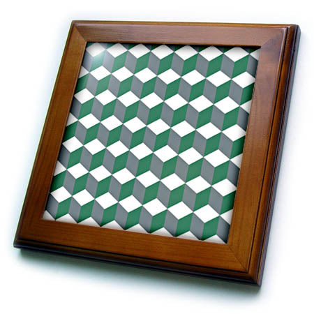 3dRose Diamond Repeating Pattern in Grey Green and White - Framed Tiles (ft-382531)