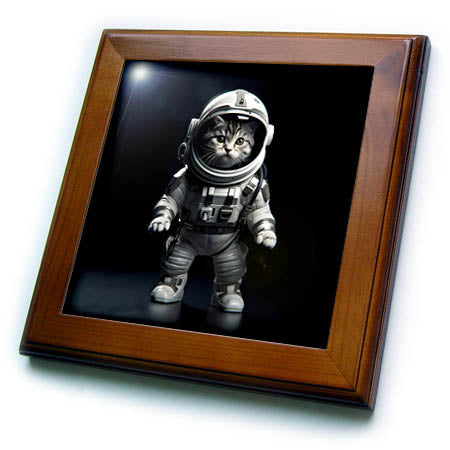 3dRose Space Kitten in Astronaut Suit Exploring New Worlds - Framed Tiles (ft-385458)