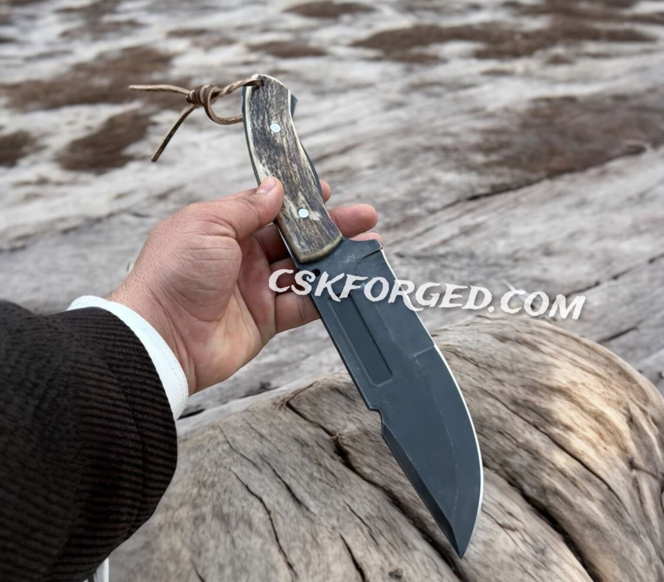 D2 Steel Hunting & Survival Knife Antler Handle