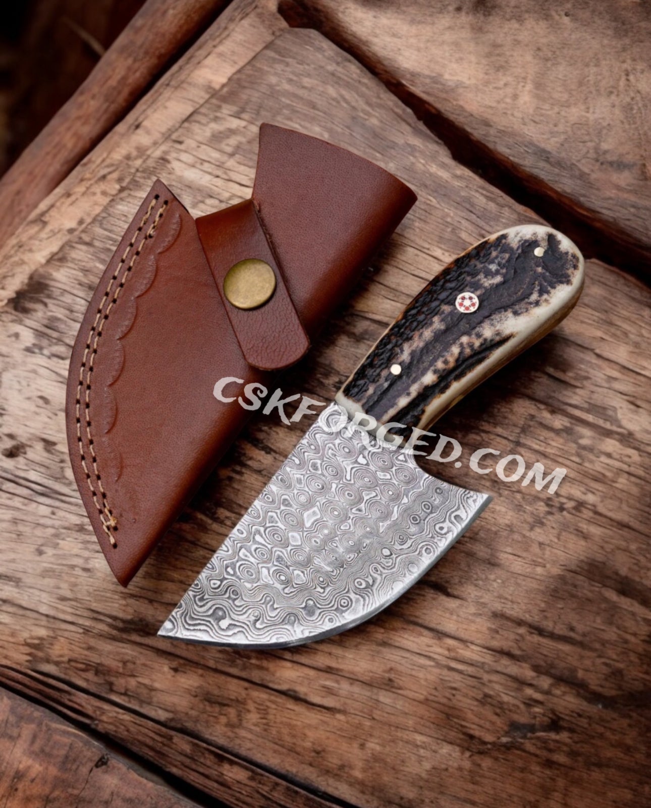 Damascus Raindrop Steel Blade Skinning Knife – Perfect for Outdoor Enthusiasts