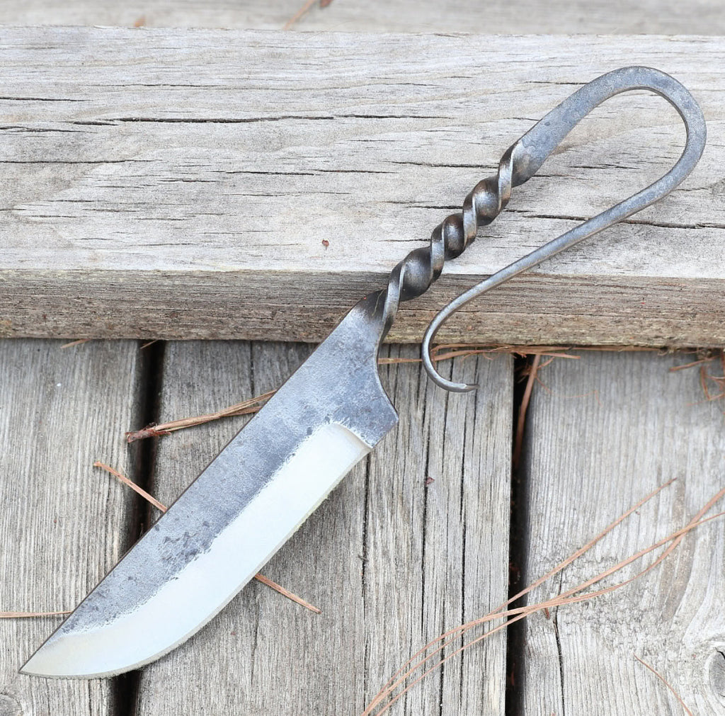 2 pcs Famished Medieval Inspired Replica Dining Table Knife - Hand Forged Iron Feasting Knife Utensil w/ Genuine Leather Sheath