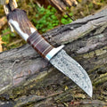Custom Handmade Fixed Blade Damascus Steel Hunting Knife With Leather Sheath (Deer Stag Antler Handle) Amazing Gift