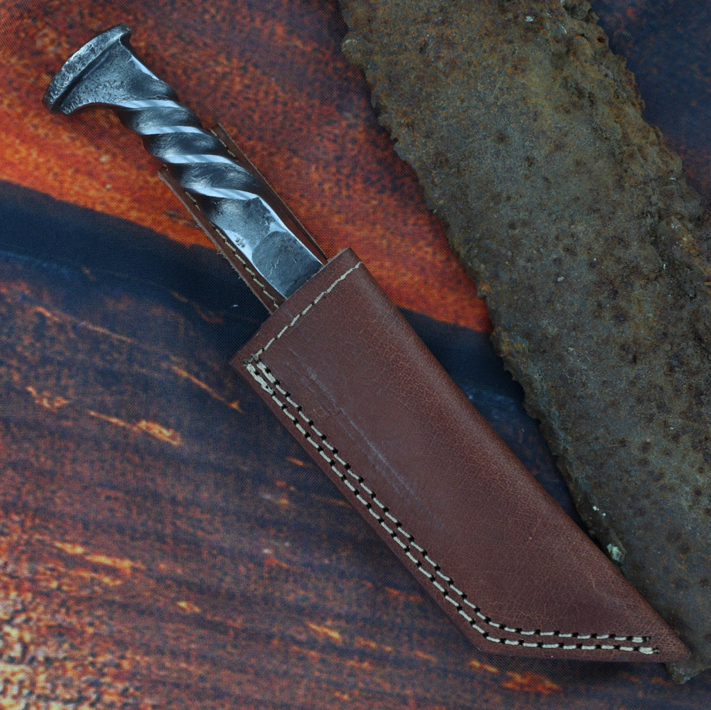 Steel Maiden Hand Forged Twisted Handle Railroad Spike Knife | Full Tang Tanto Perfect Groomsmen Gift Camping Hiking Hunting Blade