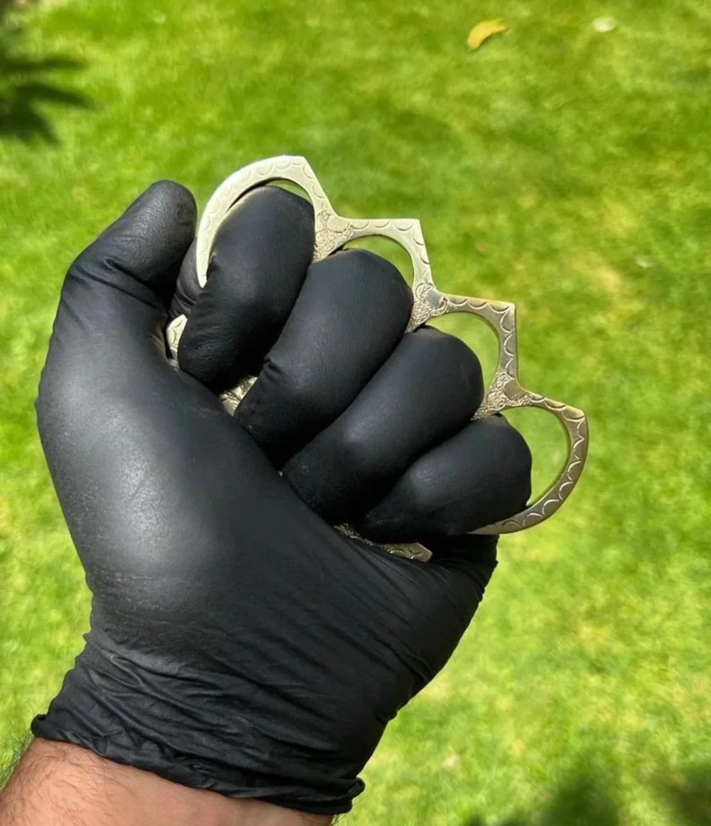 Handmade Engraved Brass Knuckle with Belt Loop Leather Case – Solid Brass Self Defense Tool