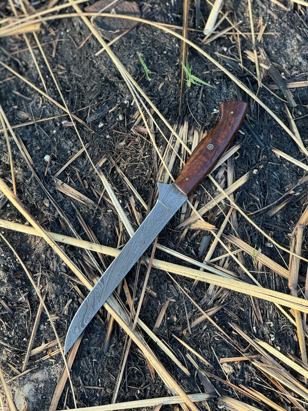 Custom Handmade Damascus Steel Fishing Fillet Knife - 13" Blade, Rosewood Handle with Steel Bolster & Leather Sheath | Superior Flexible Fillet Knife