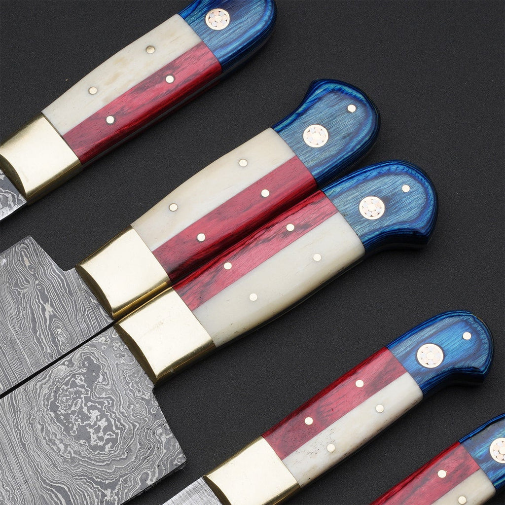 Premium Custom Handmade Damascus Knife Set – Camel Bone & Pakka Wood Handles (8"–13")
