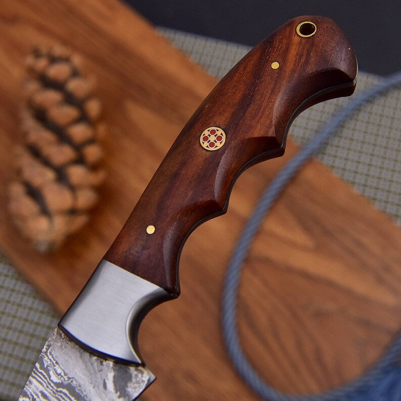 Custom Handmade Damascus Steel Fishing Fillet Knife – 13 Inches, Rosewood Handle with Steel Bolster, Sharp Edge Blade, Leather Sheath