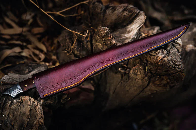 Custom Handmade 13-Inch Damascus Steel Fillet Knife with Rosewood Handle and Damascus Steel Bolster