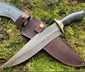 Custom Handmade 15” Bowie Knife with Black Resin Handle & Steel Guard – Includes Leather Sheath