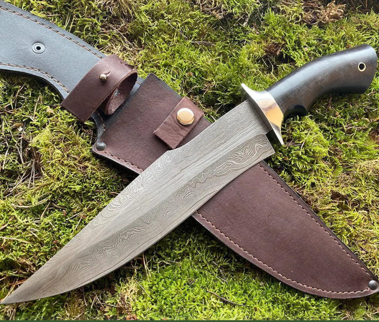 Custom Handmade 15” Bowie Knife with Black Resin Handle & Steel Guard – Includes Leather Sheath