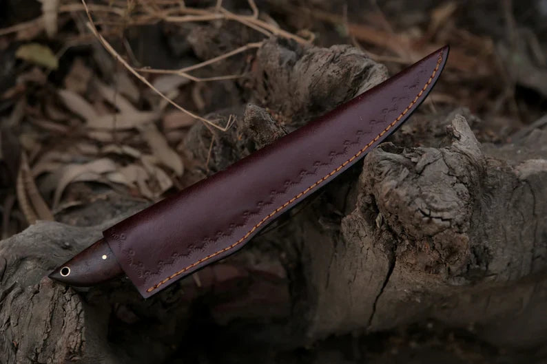 Custom Handmade 13-Inch Damascus Steel Fillet Knife with Rosewood Handle and Brass Bolster