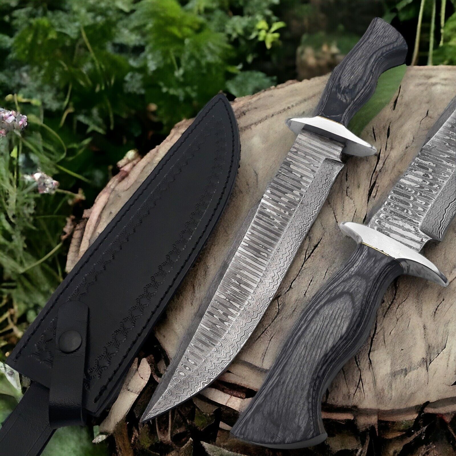 Custom Handmade 15" Damascus Steel Bowie Knife – Pakka Wood Handle & Steel Guard
