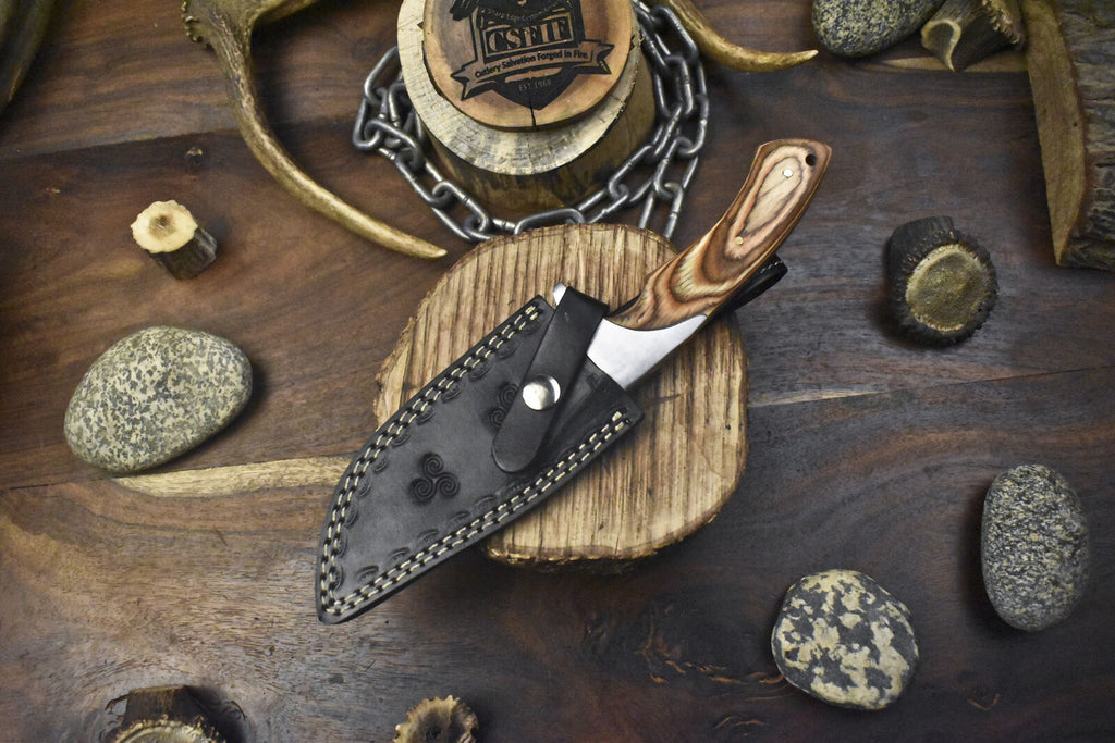 Custom Handmade J2 Steel Hunting Knife | 10" Pakkawood Handle with Steel Bolster | Leather Sheath Included