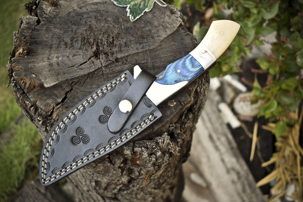 Custom Handmade J2 Steel Hunting Knife with Pakkawood & Camel Bone Handle | Steel Bolster | Includes Leather Sheath