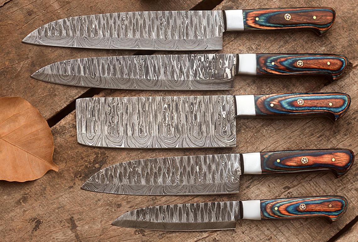 Custom Handmade Damascus Steel Knives Set (8” to 13”)