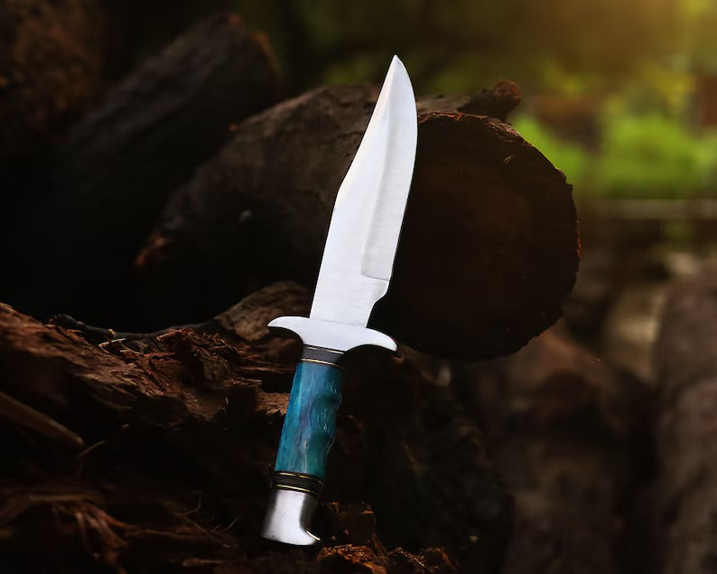 Limited Edition Custom Handmade J2 Steel Bowie Knife – 13" Blade, Colorful Bone Handle, Steel Guard & Premium Leather Sheath